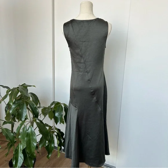 Club Monaco Olive Satin Slip Dress - Picture 2 of 8